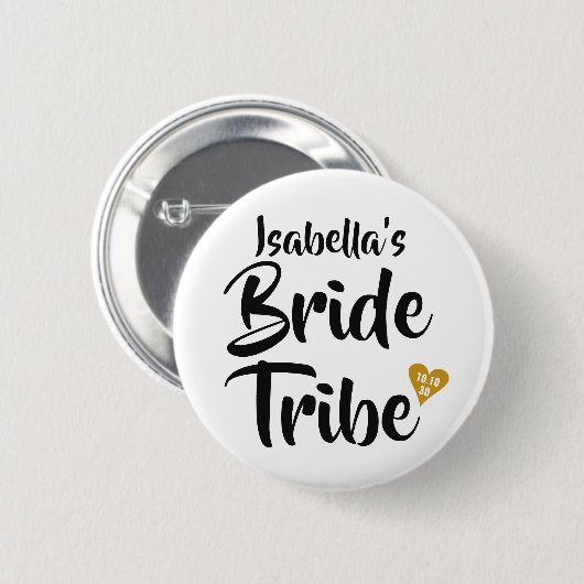 Bride Tribe Gold Date Herz Personalisiert Button (Vorne & Hinten)