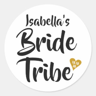 Bride Tribe Gold Date Herz Personalisiert Runder Aufkleber