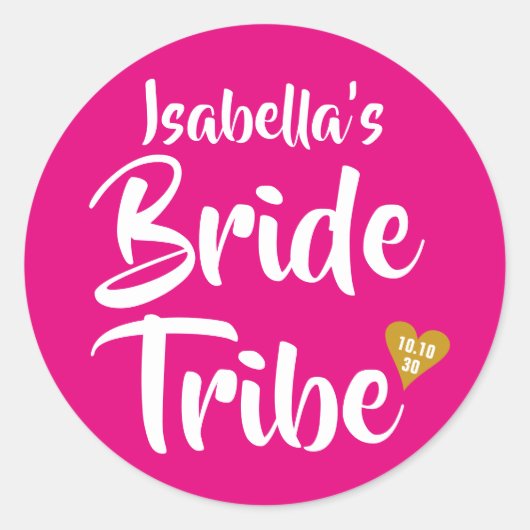 Bride Tribe Gold Date Herz Personalisiert Runder Aufkleber (Vorderseite)