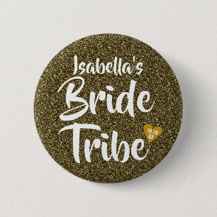 Bride Tribe Gold Date Herz Personalisierter Glitze Button