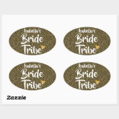 Bride Tribe Gold Date Herz Personalisierter Glitze Ovaler Aufkleber (Blatt)