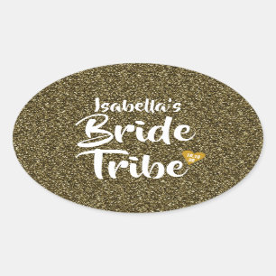 Bride Tribe Gold Date Herz Personalisierter Glitze Ovaler Aufkleber