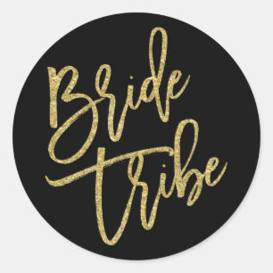 Bride Tribe Gold Glitzer Script Runder Aufkleber