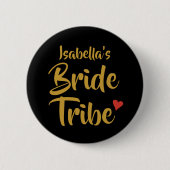 Bride Tribe Gold Script Red Heart Button (Vorderseite)