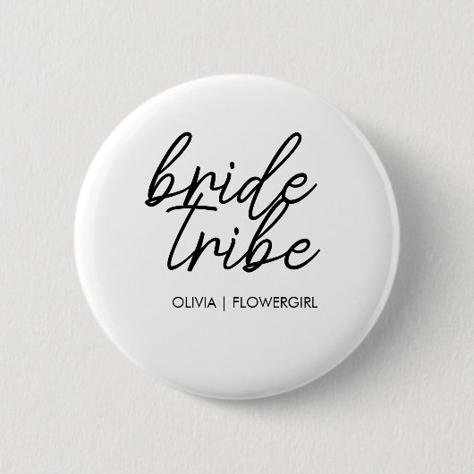 Bride Tribe | Hochzeitsblume Mädchen Moderne Button (Vorderseite)