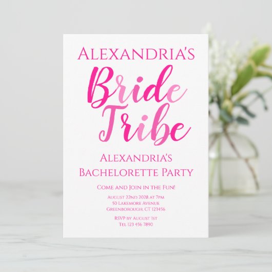 Bride Tribe Hot Pink Junggeselinnen-Abschied Einladung (Stehend Vorderseite)