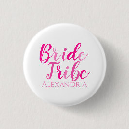 Bride Tribe Hot Pink Script Bachelorette Button
