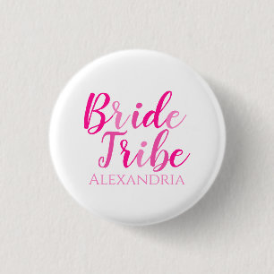 Bride Tribe Hot Pink Script Bachelorette Button