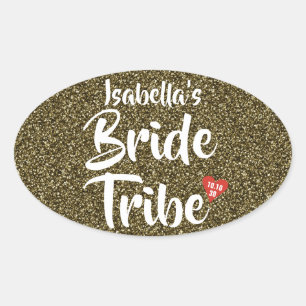 Bride Tribe Red Date Herz Personalisierter Glitzer Ovaler Aufkleber