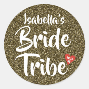 Bride Tribe Red Date Herz Personalisierter Glitzer Runder Aufkleber