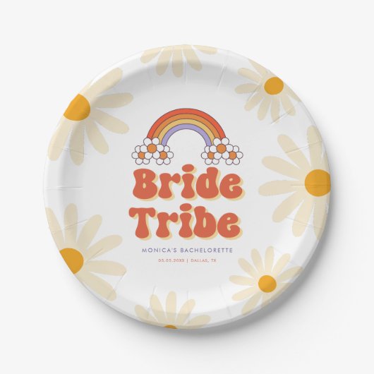 Bride Tribe Retro Groovy Daisy 70er Bachelorette Pappteller (Vorderseite)