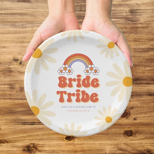 Bride Tribe Retro Groovy Daisy 70er Bachelorette Pappteller