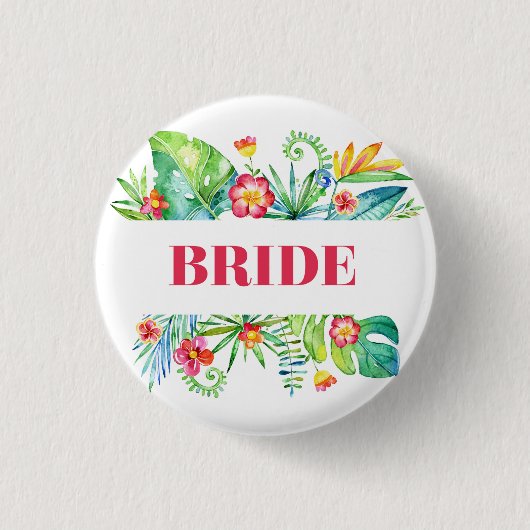Bride Tropical Beach Hochzeit in Urlaubsort Button (Vorderseite)