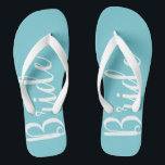 Bride Typografy Blue Wedding Flip Flops Badesandalen<br><div class="desc">Unsere Brautflöten sind für die Braut.</div>