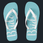 Bride Typografy Blue Wedding Flip Flops Badesandalen<br><div class="desc">Unsere Brautflöten sind für die Braut.</div>