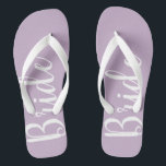 Bride Typografy Lila Wedding Flip Flops Badesandalen<br><div class="desc">Unsere Brautflöten sind perfekt für die Braut.</div>