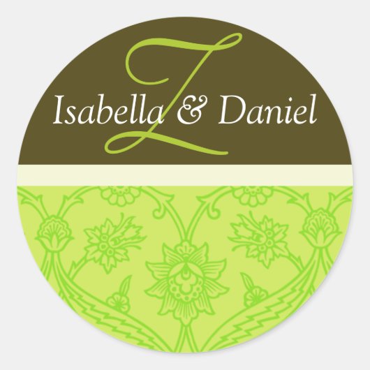 Bride- und Groom-Green-Monogramme für Umschläge Runder Aufkleber (Vorderseite)