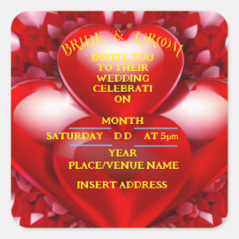 BRIDE UND GROOM Rote Liebe Herz Quadratischer Aufkleber