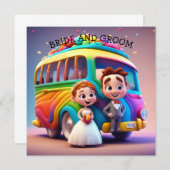 BRIDE UND GROOM UND RAINBOUSBUS EINLADUNG (Vorne/Hinten)