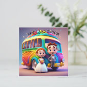 BRIDE UND GROOM UND RAINBOUSBUS EINLADUNG (Stehend Vorderseite)