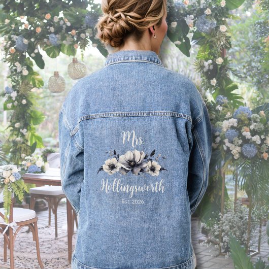 Bride Watercolor Boho Rustic Floral Denim Jeansjacke