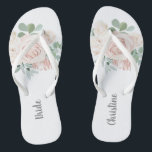 Bride Wedding Blush Pink Bläschen Eukalyptus Badesandalen<br><div class="desc">Diese personalisierten,  rosa,  floralen Eukalyptusbräute-Flip-Flops sind das ideale Geschenk für die Braut.  Besuchen Sie meine Hochzeitskollektion,  um sich alle koordinierenden Gegenstände anzusehen.</div>