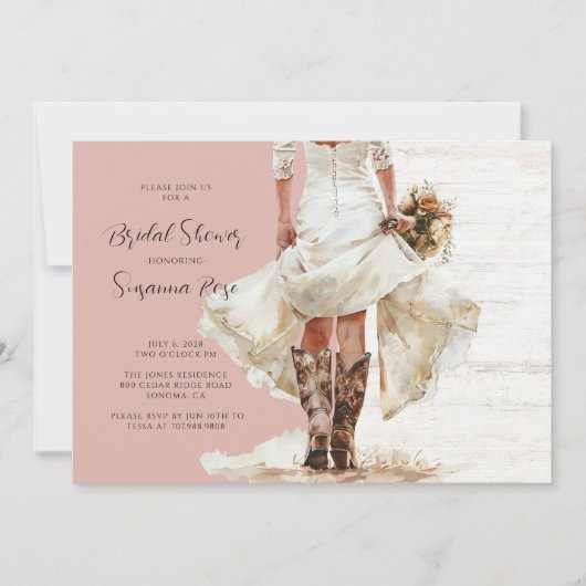 Bride Wedding Dress Cowgirl Boots Brautparty Einladung (Vorderseite)