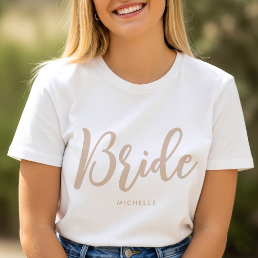 Bride Wedding Personalisiert Name Beige White T-Shirt