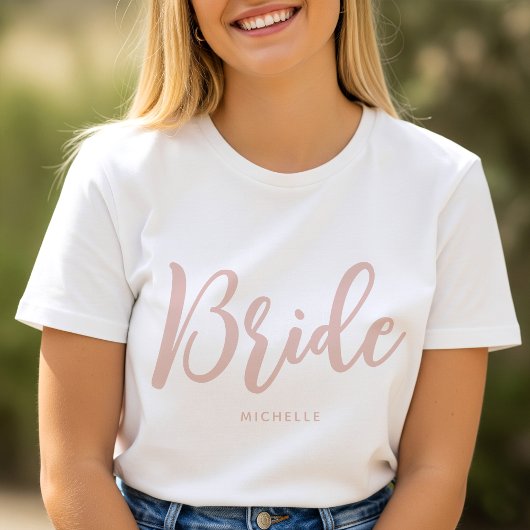 Bride Wedding Personalisiert Name Dusty Pink White T-Shirt