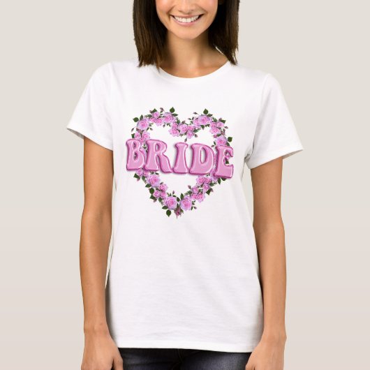Bride Wedding Pink Heart Rose T-Shirt (Vorderseite)
