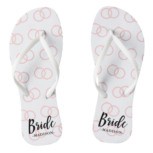 Bride Wedding Ring Muster und Name Flip Flops Badesandalen (Fußbett)