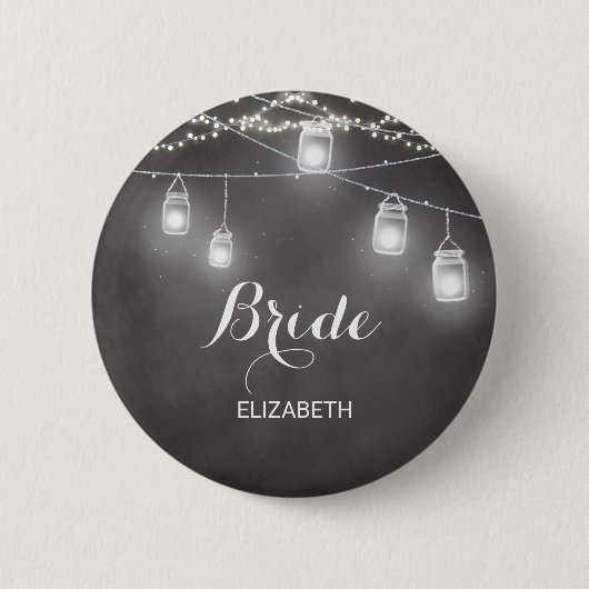 Bride Wedding Schwarz-weiß Mason Jar Button (Vorderseite)