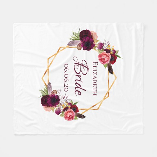 Bride weiß Blütengold geometrischer Name der Hochz Fleecedecke (Vorderseite (Horizontal))