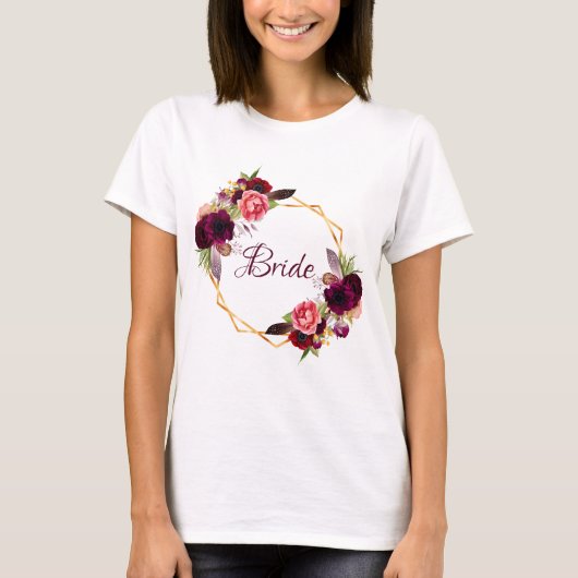 Bride weiß Blütengold geometrischer Name der Hochz T-Shirt (Vorderseite)
