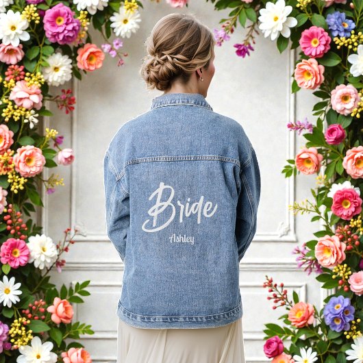 Bride White Script Wedding Denim Jacket Jeansjacke