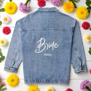 Bride White Script Wedding Denim Jacket Jeansjacke