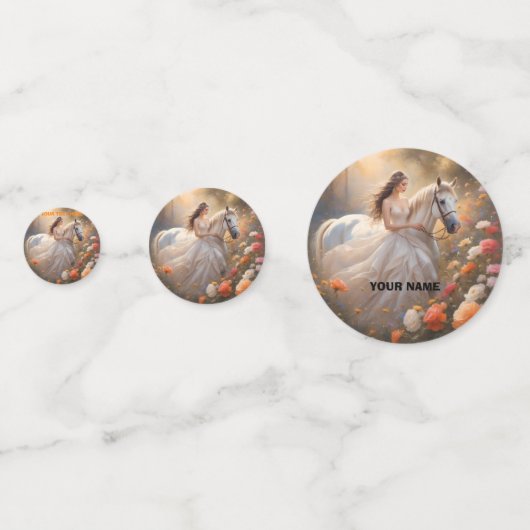 Bride & White-Stallion-Pferd Stehend auf einer Wie Konfetti (Rückseiten)