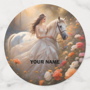 Bride & White-Stallion-Pferd Stehend auf einer Wie Konfetti