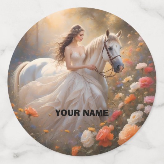 Bride & White-Stallion-Pferd Stehend auf einer Wie Konfetti (Groß Rückseite)