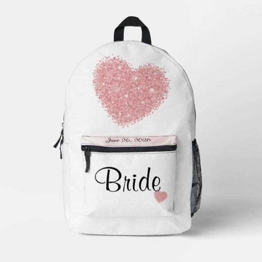 Bride White Wedding Date mit rosa Herz Bedruckter Rucksack (Vorderseite)