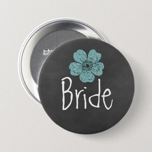 Bride Wild Aquamarine Rose Chalkboard Button (Vorne & Hinten)