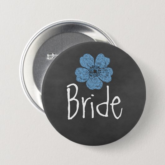 Bride Wild Blue Rose Chalkboard Button (Vorne & Hinten)