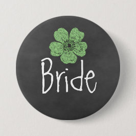 Bride Wild Green Rose Chalkboard Button