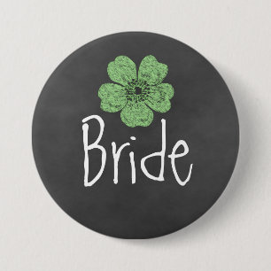 Bride Wild Green Rose Chalkboard Button