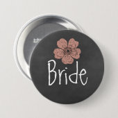 Bride Wild Peach Rose Chalkboard Button (Vorne & Hinten)