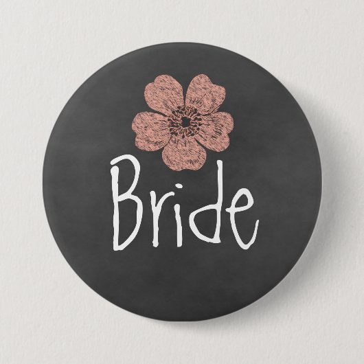 Bride Wild Peach Rose Chalkboard Button (Vorderseite)
