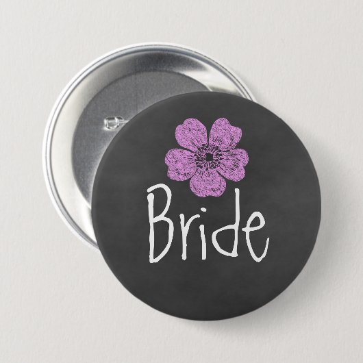 Bride Wild Pink Roses Chalkboard Button (Vorne & Hinten)