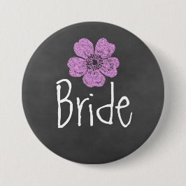Bride Wild Pink Roses Chalkboard Button