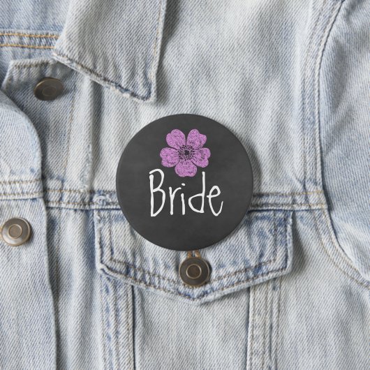 Bride Wild Pink Roses Chalkboard Button (Beispiel)