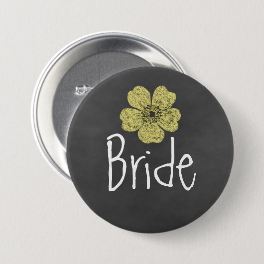 Bride Wild Yellow Roses Chalkboard Button (Vorne & Hinten)